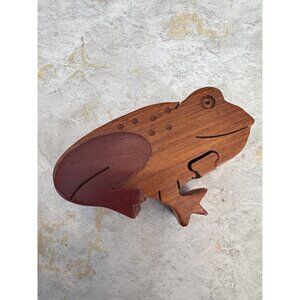 Artisan Handmade Wooden Frog Puzzle Box Secret Storage